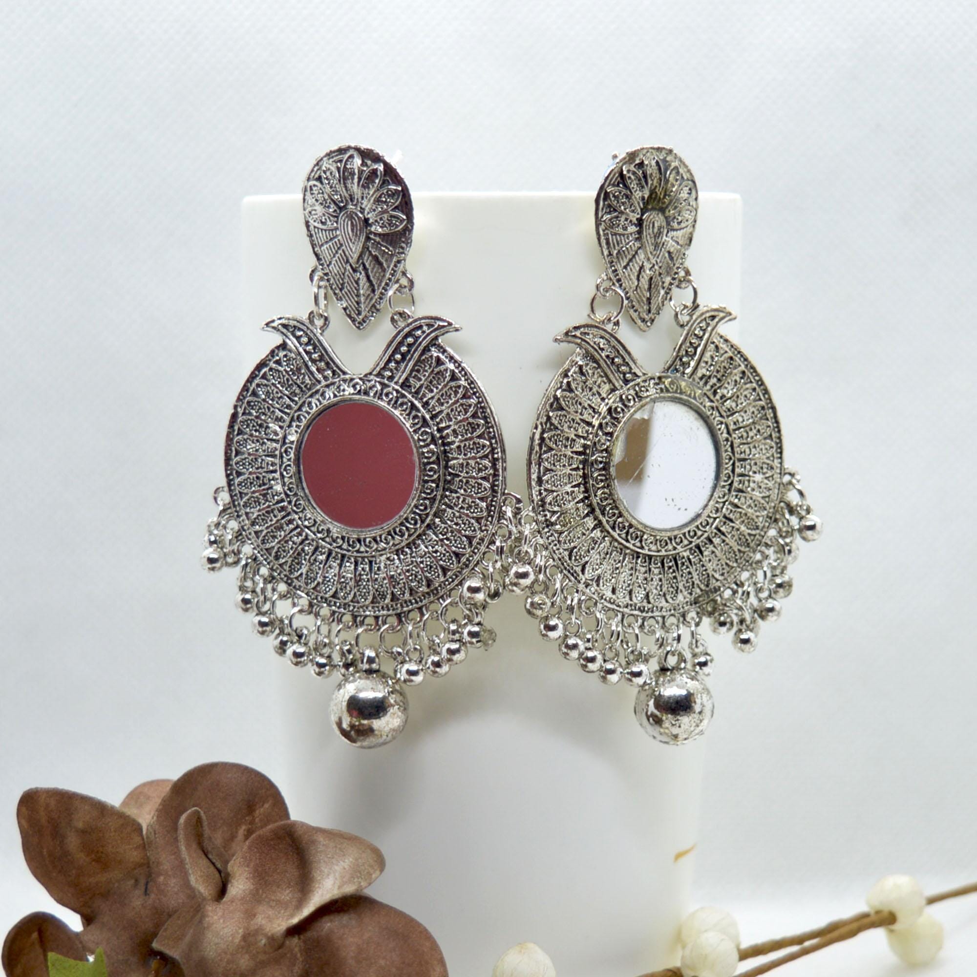 Round Mirror Embellished Multicolored Beads Pinjada Drop Earrings For Women