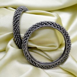 Jewels Of Nepal Gunmetal Toned Balls Beaded Metallic Bangles / Bala For Women
