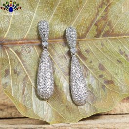 American Diamond Stone Studded Elongated Tear Drop Designed Earrings For Women