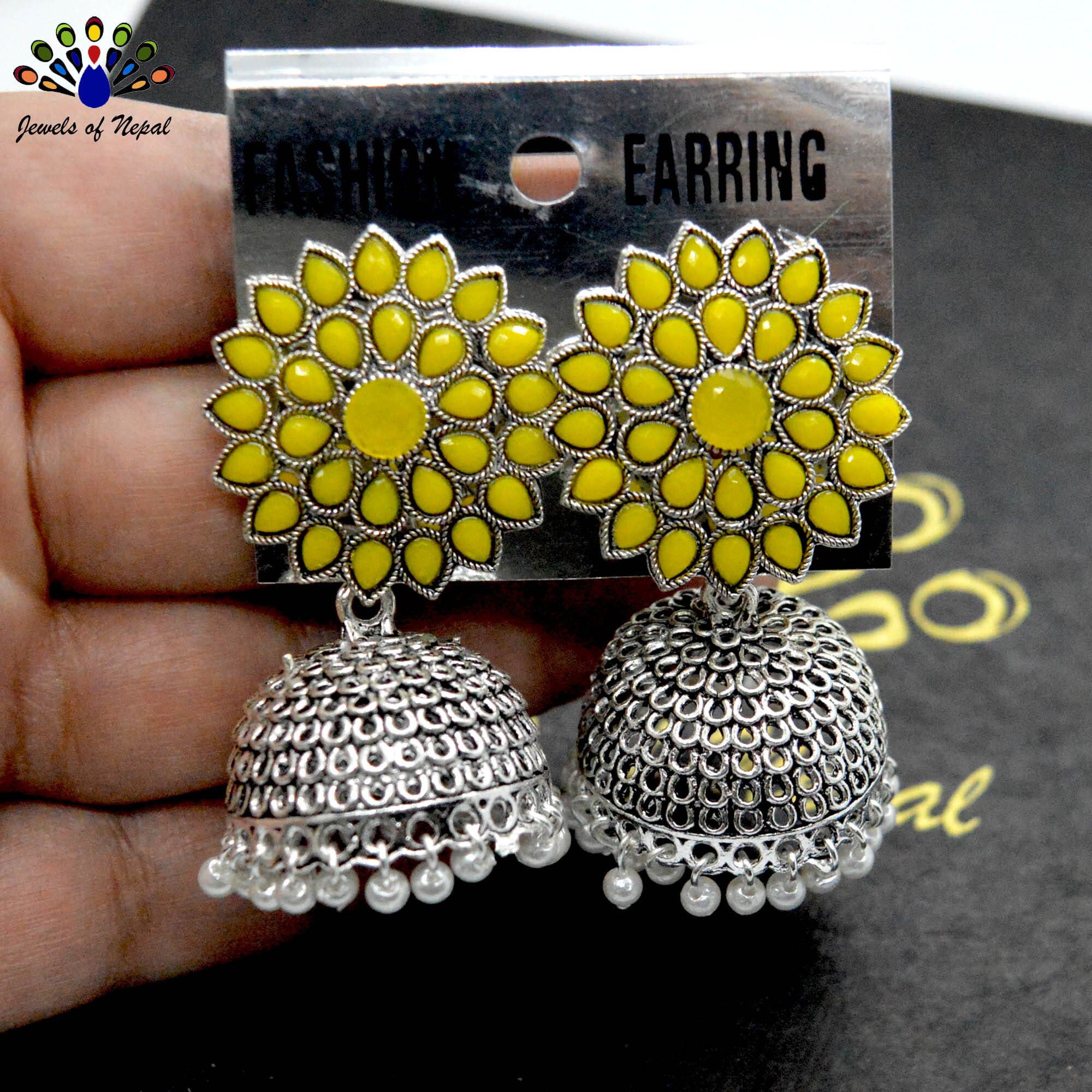 Silver Flower Top Pinjada Earrings by Jewels of Nepal - Image 4