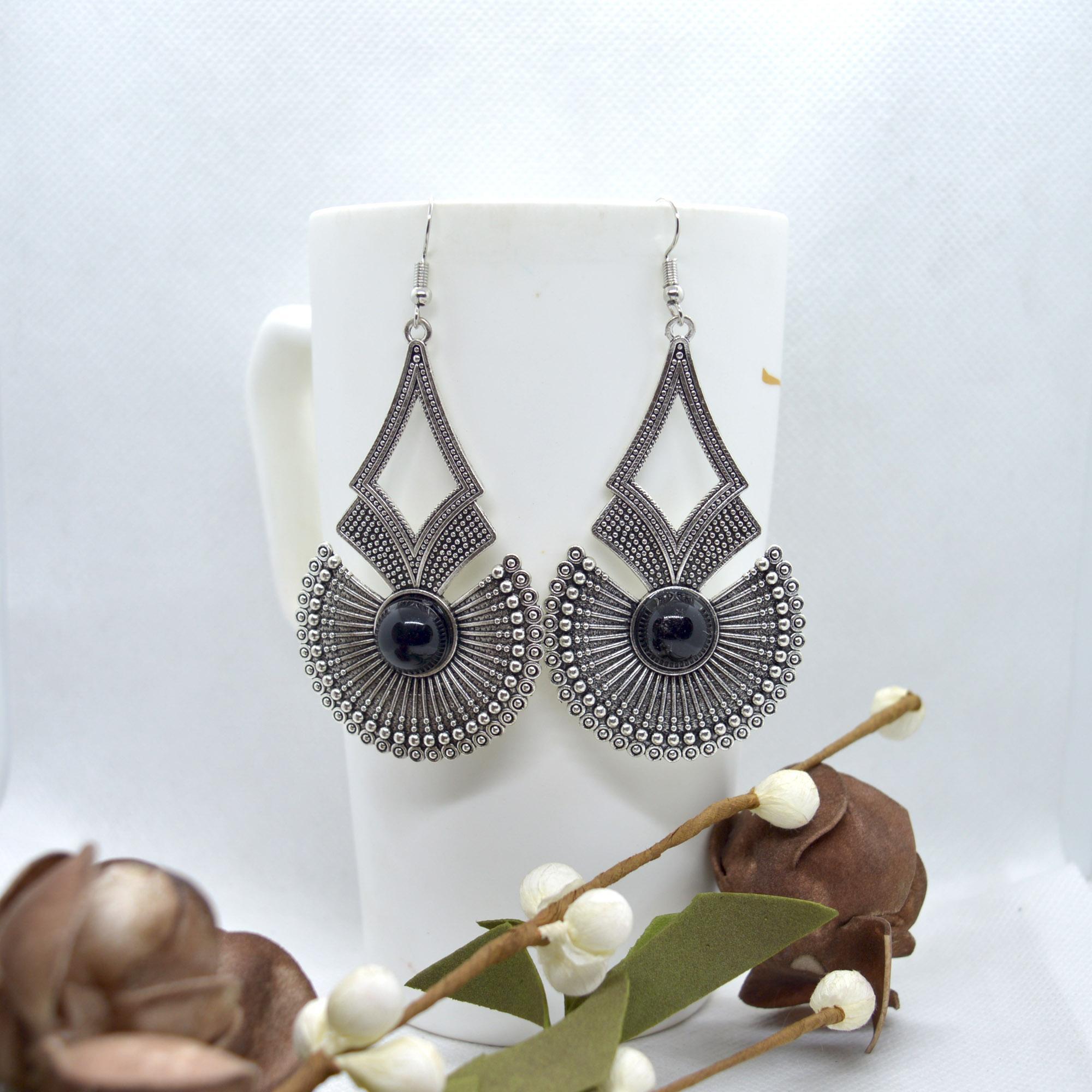 Golden/Silver Dot Patterned Long Drop Earrings For Women- Jewels of Nepal