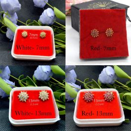 Faux Ruby / White Stone Gold Plated Thaka Earring Studs For Women- 1 Pc
