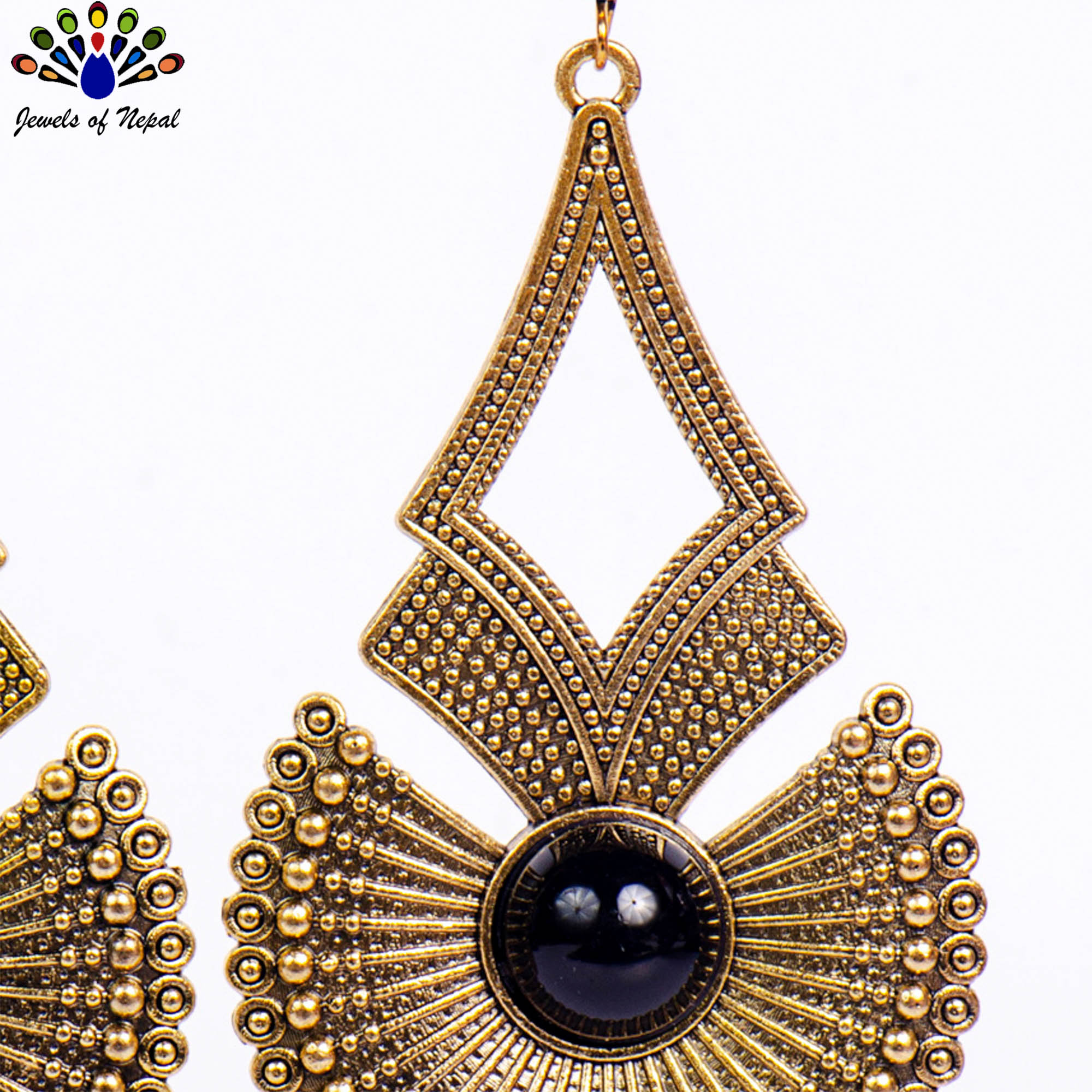 Golden/Silver Dot Patterned Long Drop Earrings For Women- Jewels of Nepal - Image 3