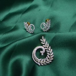 Jewels Of Nepal Cubic Zirconia 5A  Australian Diamond Studded Mayur Pendant & Earrings Set For Women