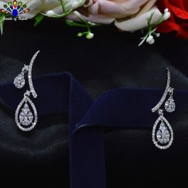 Jewels of Nepal American Diamond Stone Studded Double Drop Designed Earrings for Women
