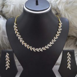 Jewels of Nepal 5A Grade Cubic Zirconia / Australian Diamond Leaves Patterned Necklace & Earrings Set for Women