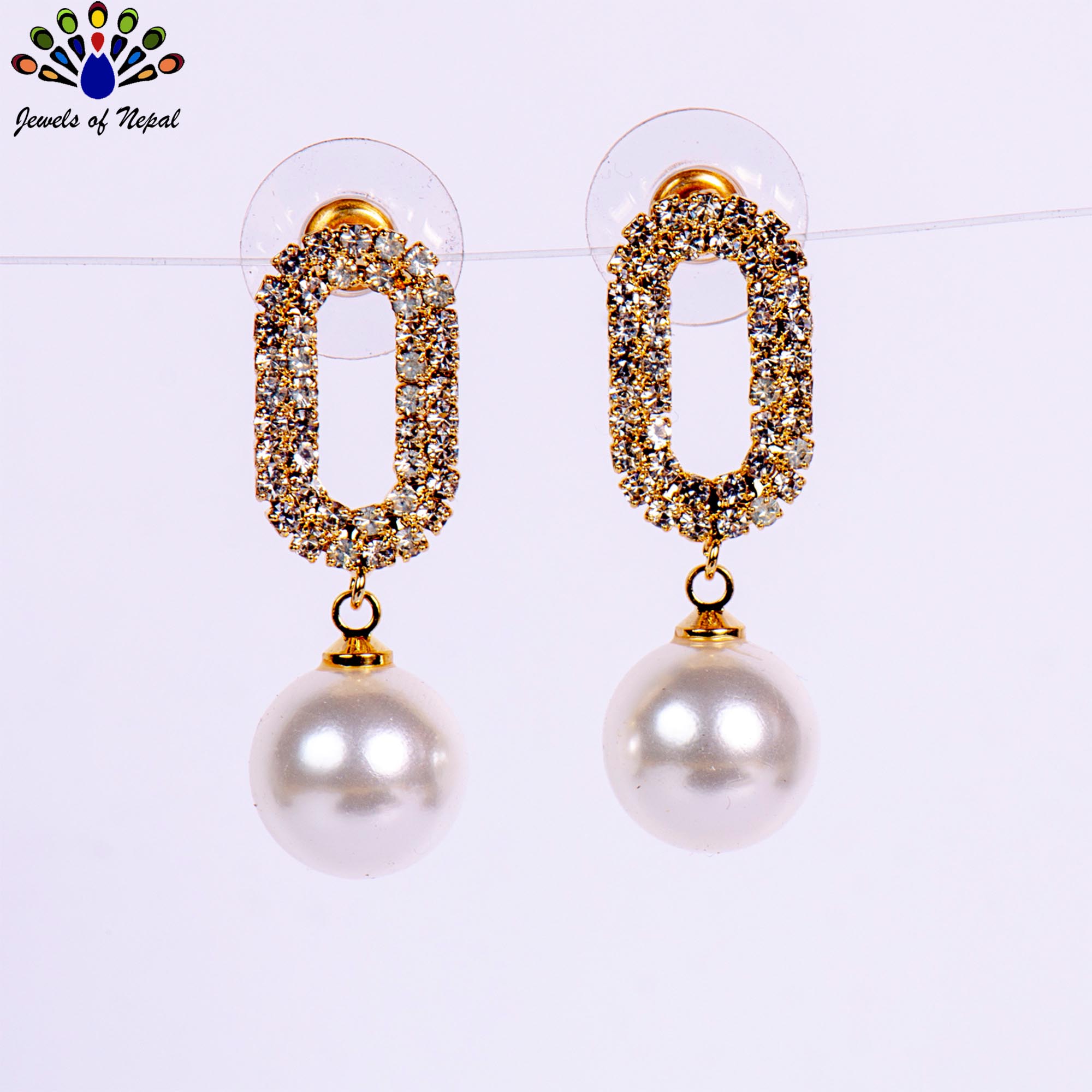 Golden/Silver Plated Stone Studded Top Simulated Pearl Drop Earrings For Women-Jewels of Nepal - Image 2