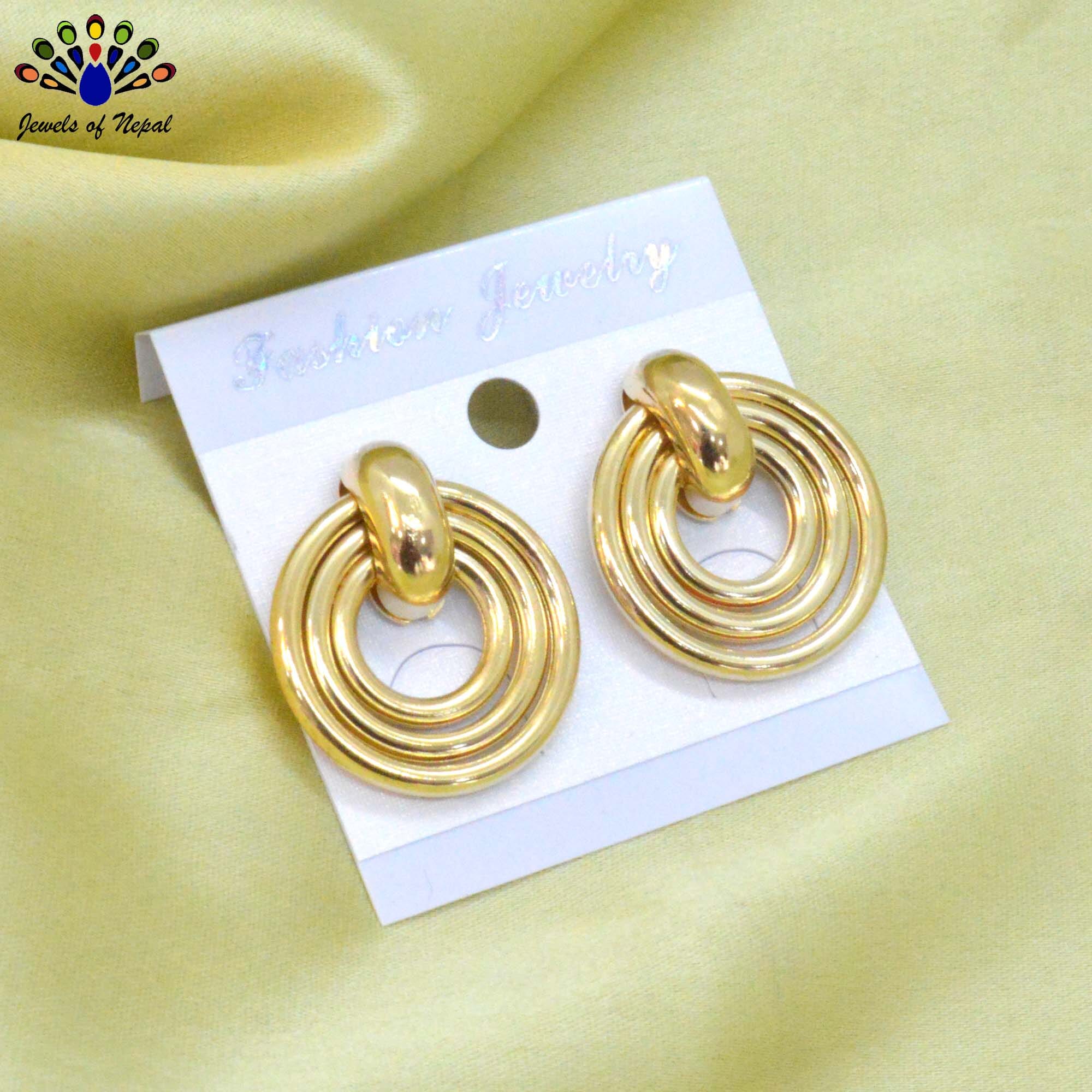 Golden/Silver Looped Circular Trendy Style Ear Studs For Women-Jewels of Nepal