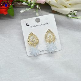 Jewels of Nepal Golden/Silver Cute Leaf Top Crystal Flower Drop Designed S925 Earrings For Women