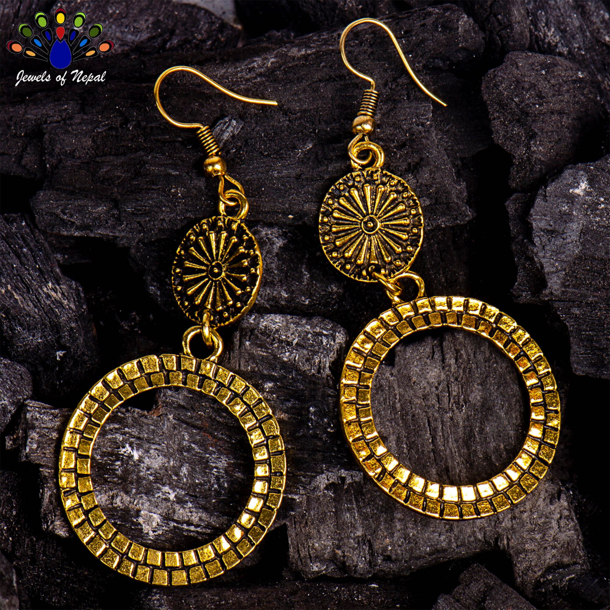 Golden/Silver Aztec Patterned Double Circular Earrings For Women - Image 4