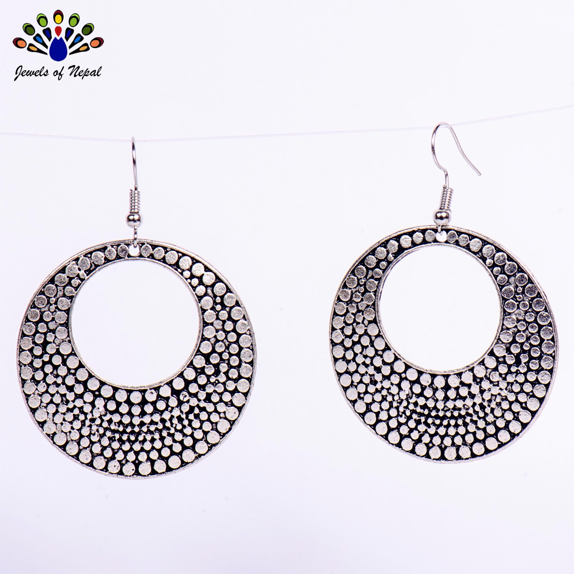 Metallic Textured Circular Drop Earrings - Image 2