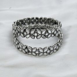 Jewels Of Nepal Gunmetal Toned Mirror Studded Bangles Set For Women- Set of 2 pcs