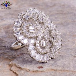 American Diamond Embellished Clover Shaped Cocktail Finger Ring For Women- Jewels of Nepal