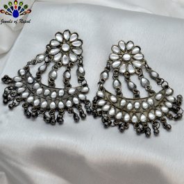 Jewels of Nepal Oxidized Toned Chandbali Designed Statement Earrings For Women