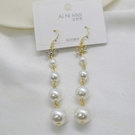 Jewels of Nepal Golden/Silver Simulated Pearl Beaded Drop Earrings for Women