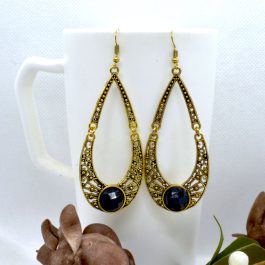 Golden/Silver Toned Black Stone Drop Earrings For Women