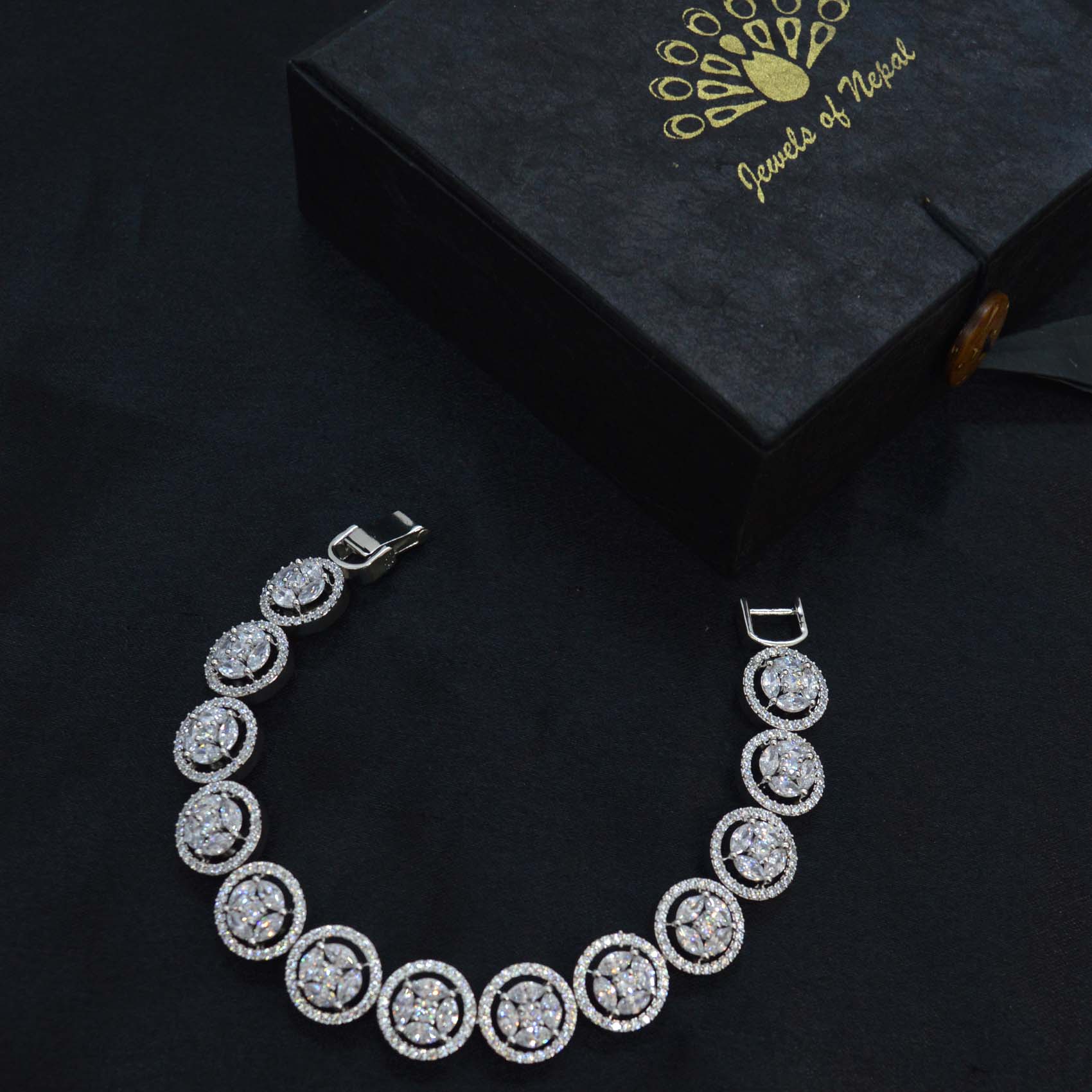 Jewels of Nepal American Diamond/Cubic Zirconia Stone AAA Studded Round Cut Bracelet for Women - Image 2