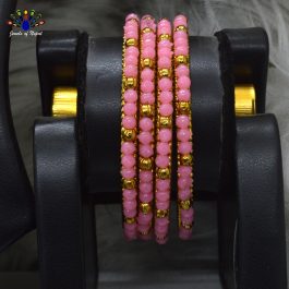 Jewels of Nepal Blush Pink-Golden Toned Crystal Bangles Set For Women- Set of 4 pcs