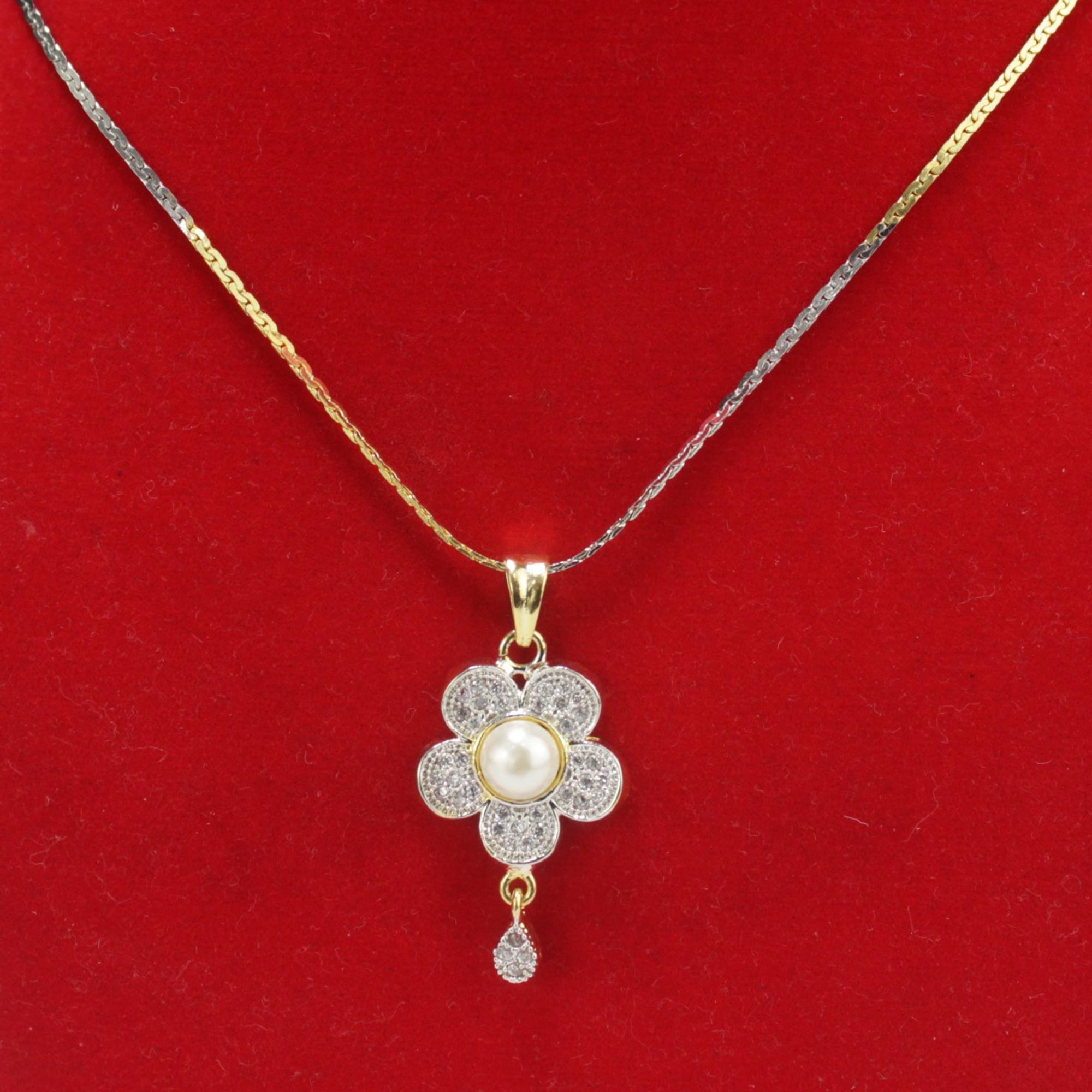 American Diamond & Pearl Embellished Floral Jewelry Set For Women - Image 3
