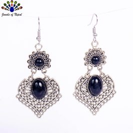 Silver/Multicolored Stoned Cut Patterned Drop Earrings For Women