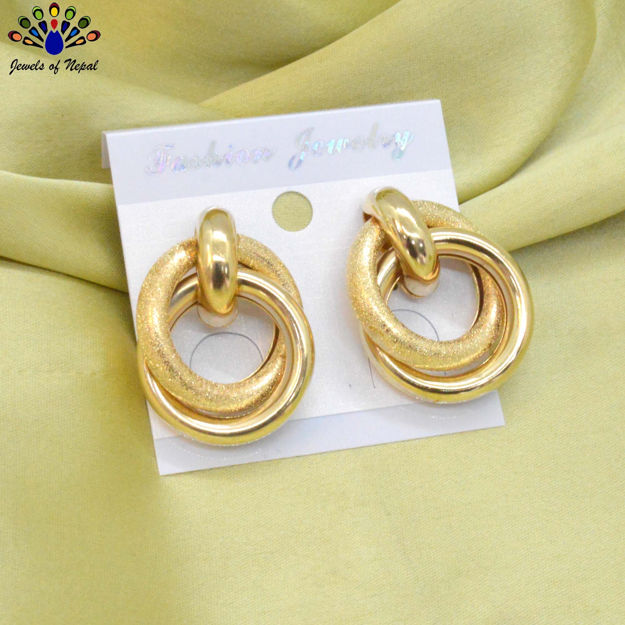 Jewels of Nepal Golden/Silver Twisted Circular Knot Designed Trendy Style Ear Studs For Women