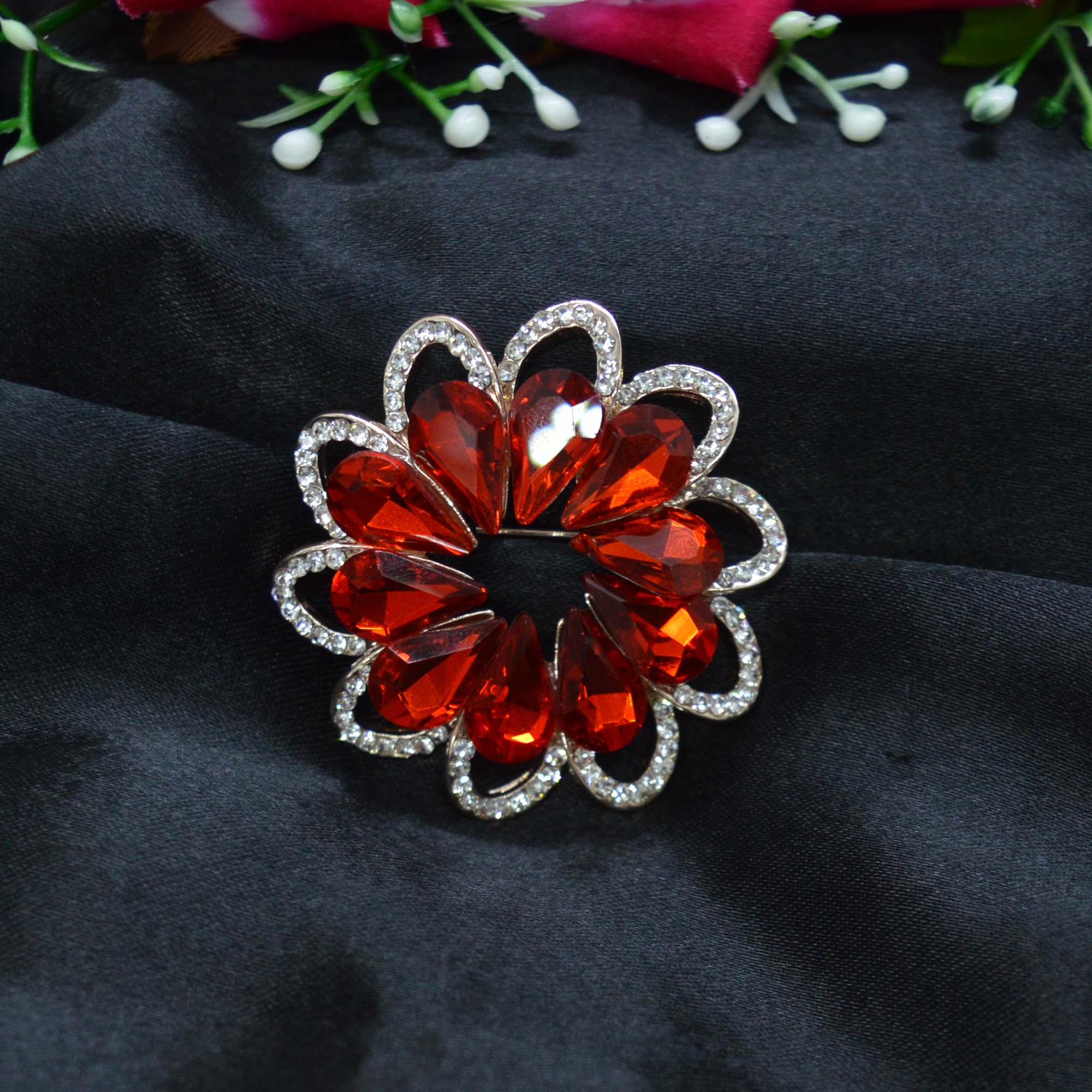Jewels of Nepal Stone Studded Flower Designed Brooch for Women - Image 2