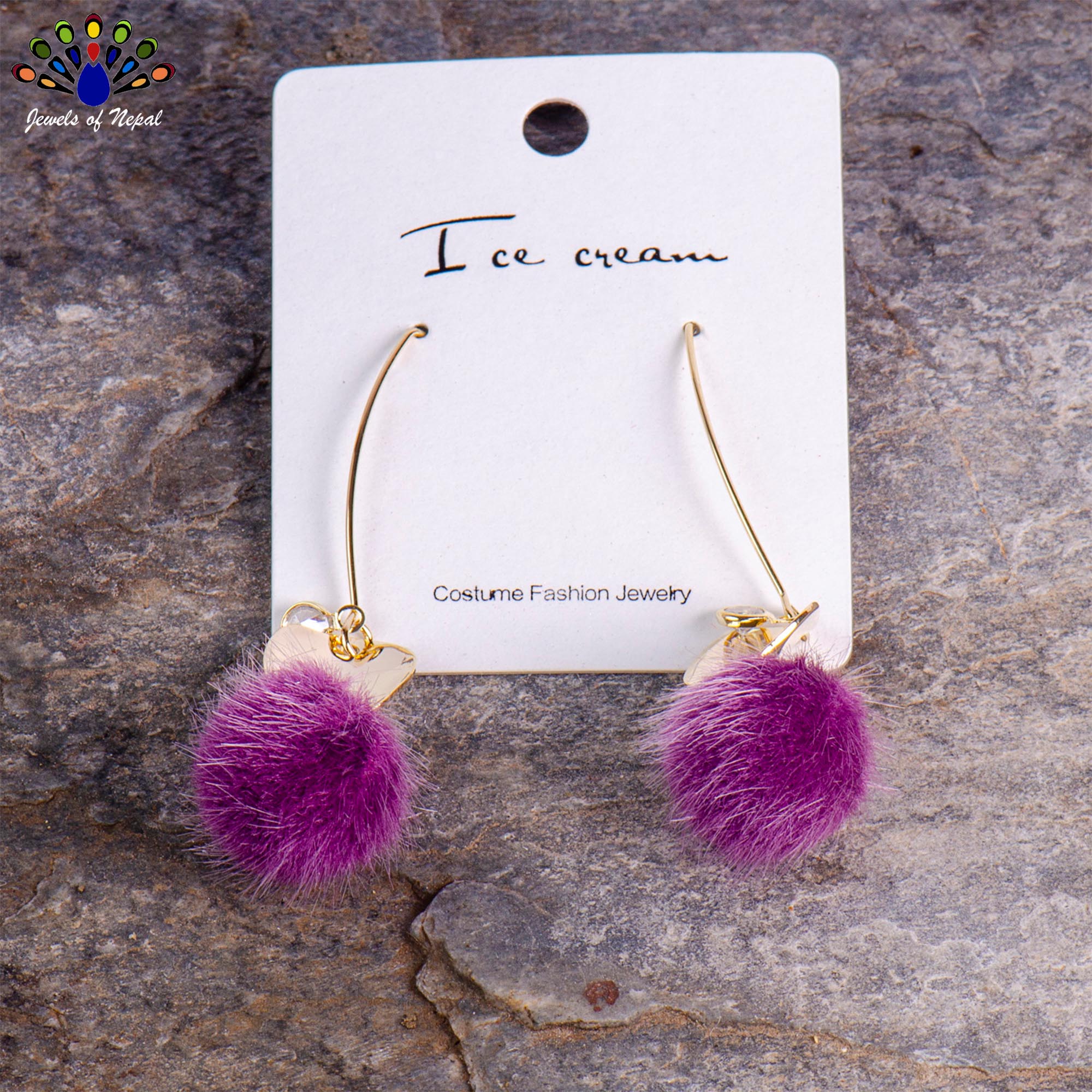 Purple Pom Drop Earrings For Women-Jewels of Nepal - Image 2