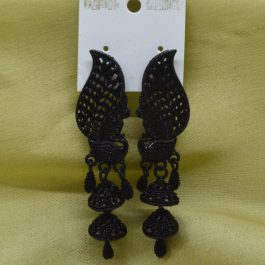 Jewels of Nepal Black Toned Small Peacock Top Pinjada Earrings for Women