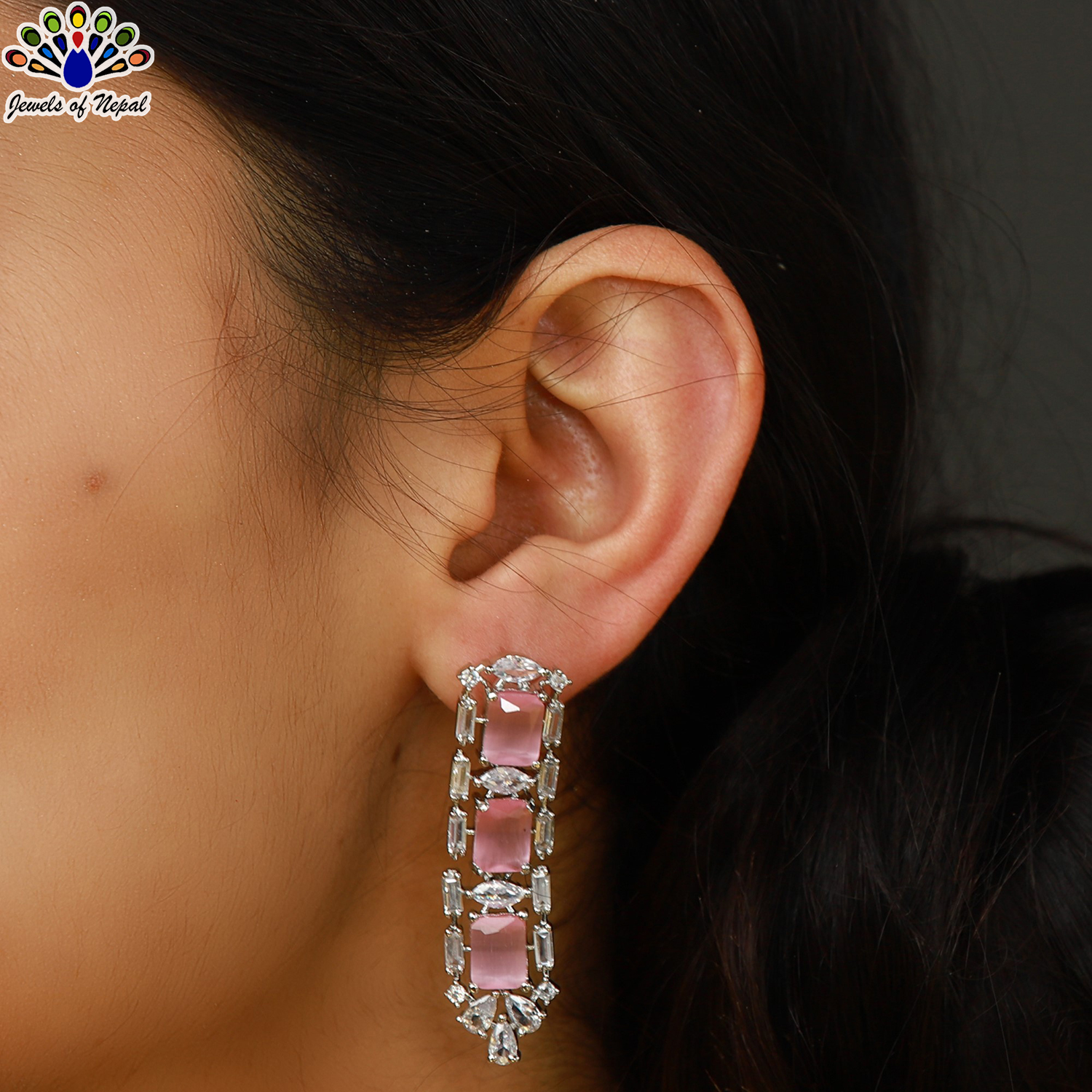 Jewels of Nepal American Diamond Studded Choker Necklace & Earrings Set for Women - Image 3