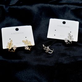 Jewels of Nepal S925 Trendy Elegant CZ Stones Studded Leaves Designed Ear Studs For Women