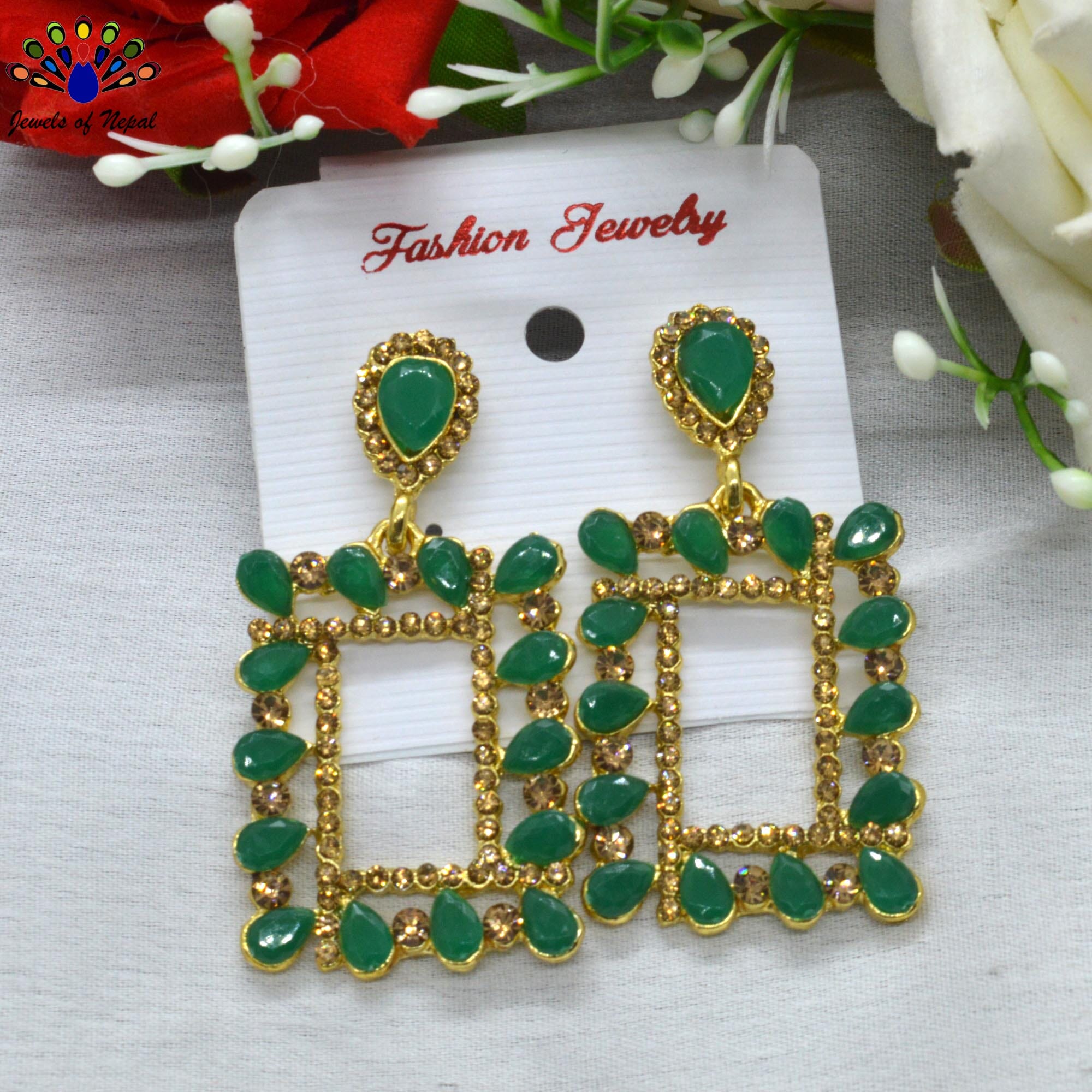 Jewels of Nepal Stone Studded Trendy Medium Party Earrings For Women - Image 5