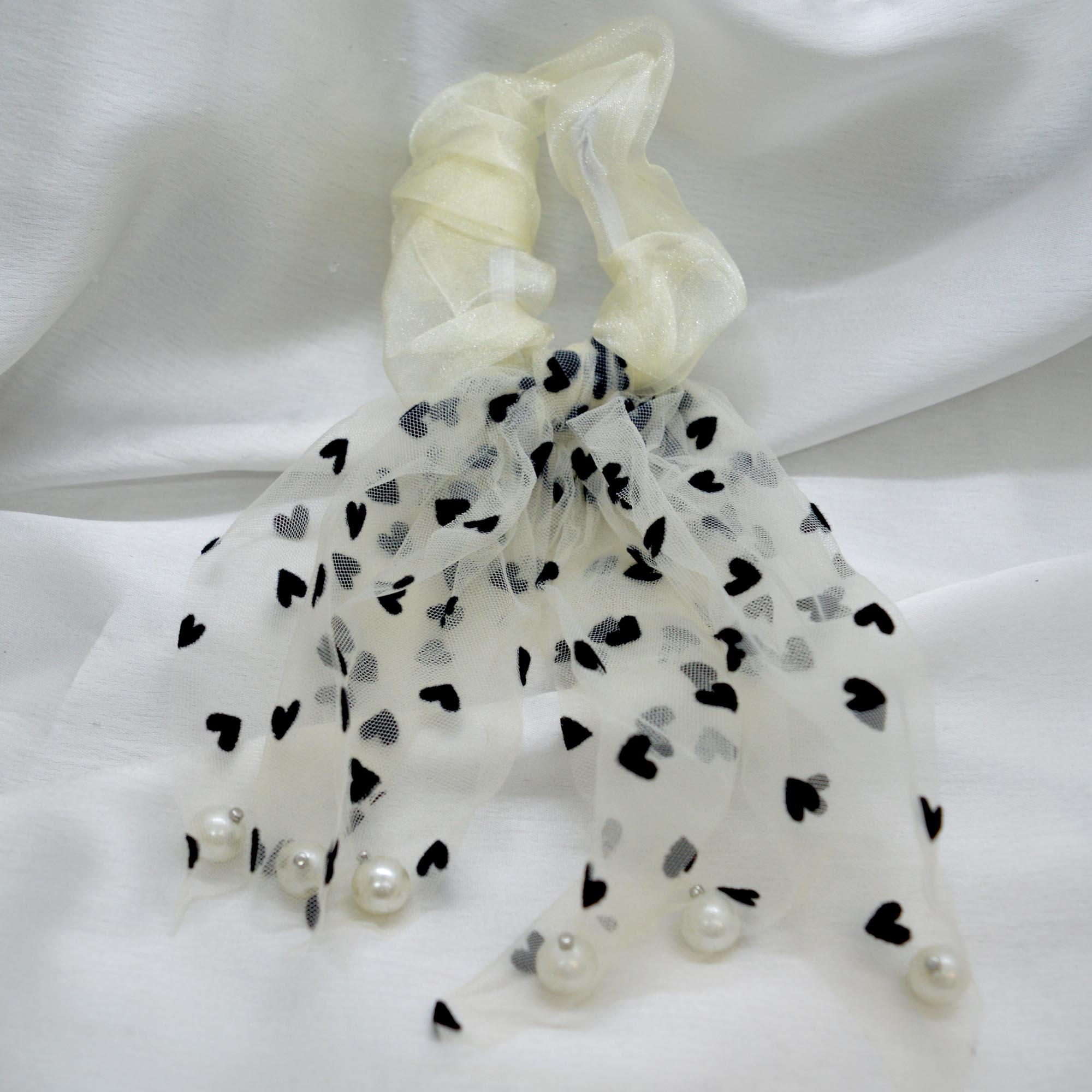 Jewels of Nepal- Trendy Scarf Style Heart Designed Silk Scrunchies / Hair Tie For Women- 1 Piece - Image 7