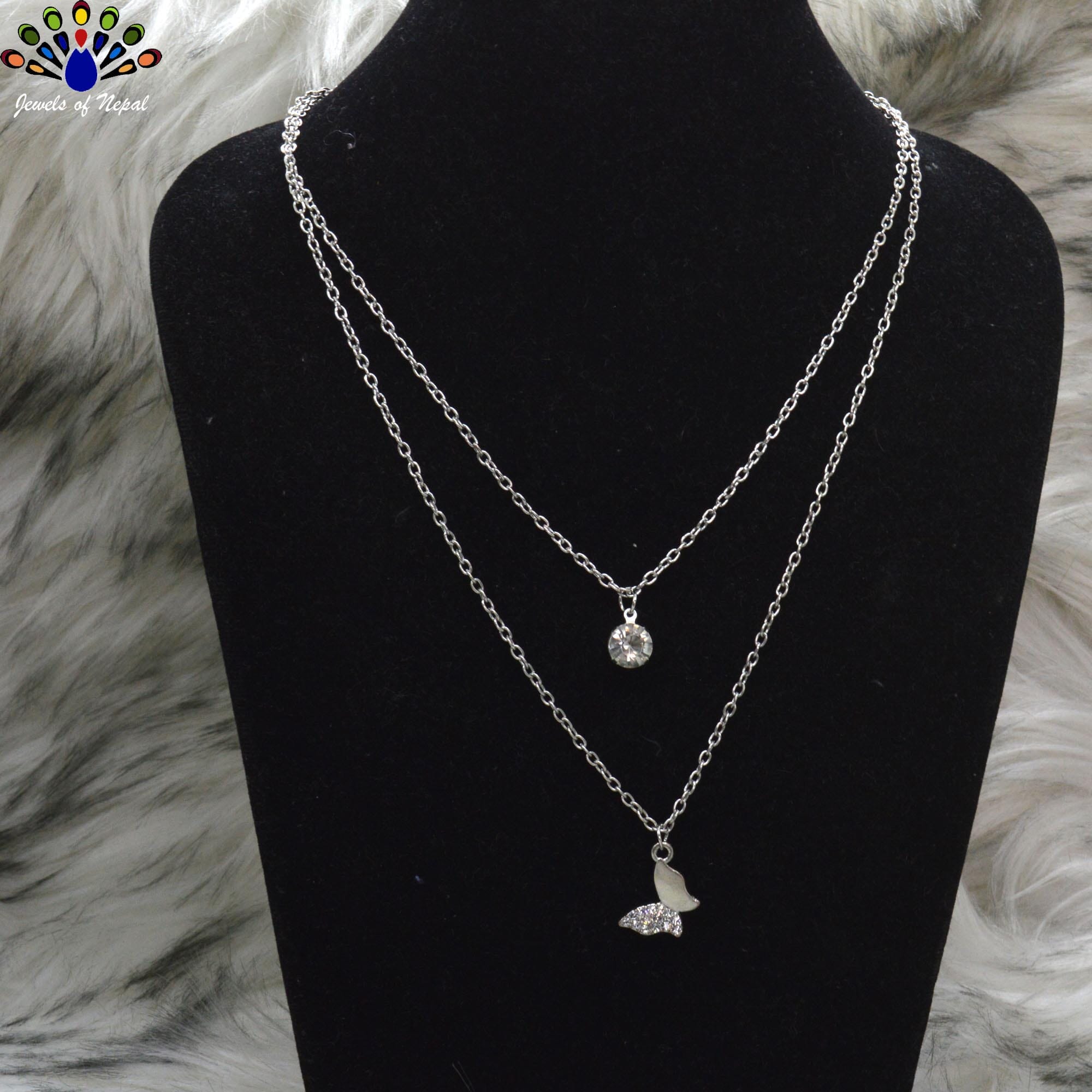 Jewels of Nepal Butterfly Pendant Stone Layered Chain for Women - Image 3