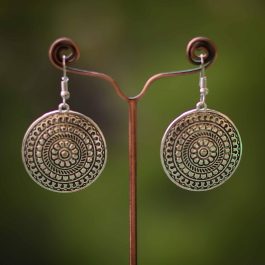 Metallic Floral Textured Circular Dangler Earrings