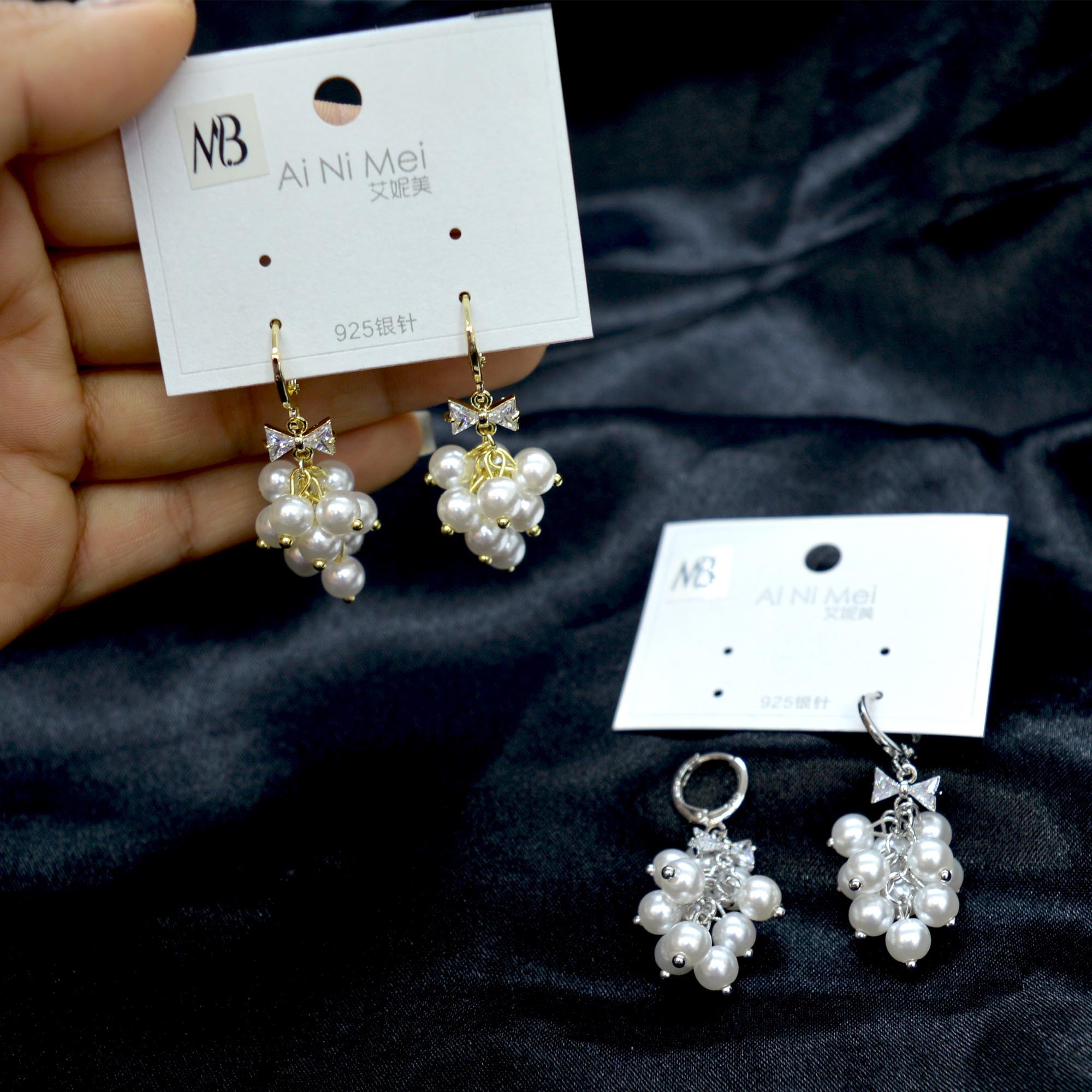 Jewels Of Nepal S925 Faux Pearl Clustered Drop Dangling Bow Stone Earrings For Women - Image 2