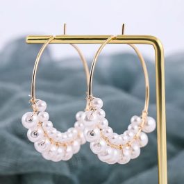 Jewels of Nepal Simulated Pearls Beaded Circular Hoop Earrings for Women