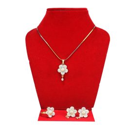 American Diamond & Pearl Embellished Floral Jewelry Set For Women