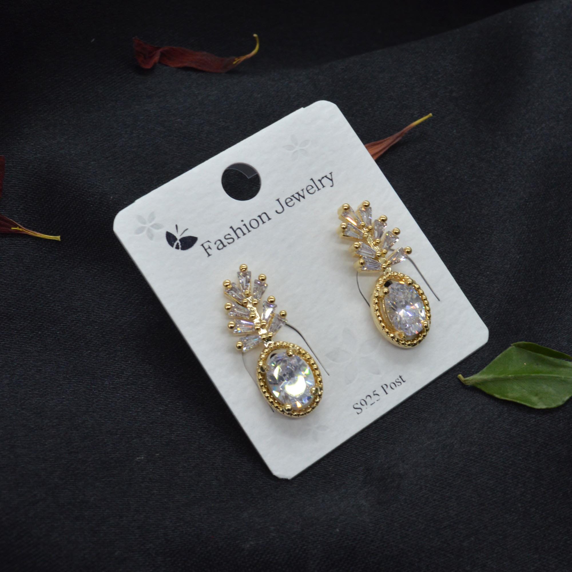Jewels of Nepal S925 Golden/Silver Stone Studded Oval Drop Earrings For Women - Image 2