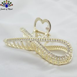 Jewels of Nepal Trendy Simulated Pearls Studded Long Metal Hair Claw Clip For Women
