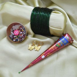 Shrawan Special Green Cut Patterned Glass Bangles/ Chura Set with Butterfly Earrings for Women