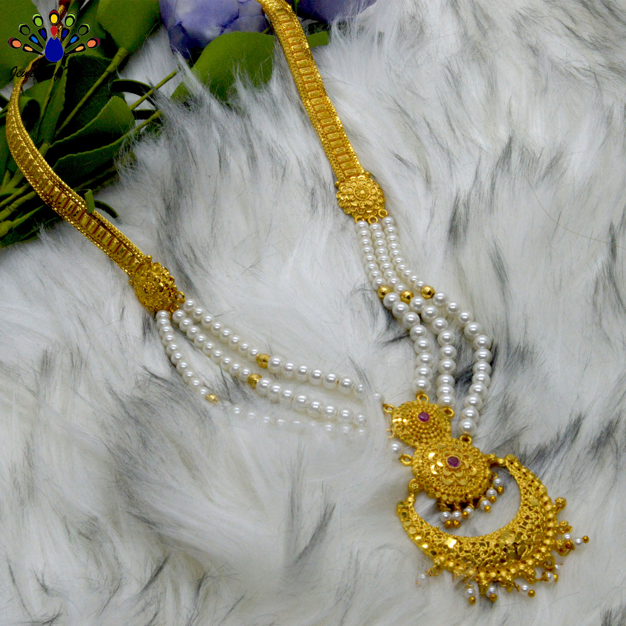 Chandbali Designed Gold Plated Faux Moti / Crystal Beaded Adjustable Ranihaar For Women - Image 2