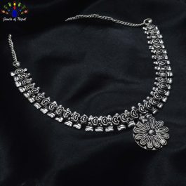Jewels of Nepal Silver Oxidized Tribal Designed Pendant Necklace (Free Nose Clip)