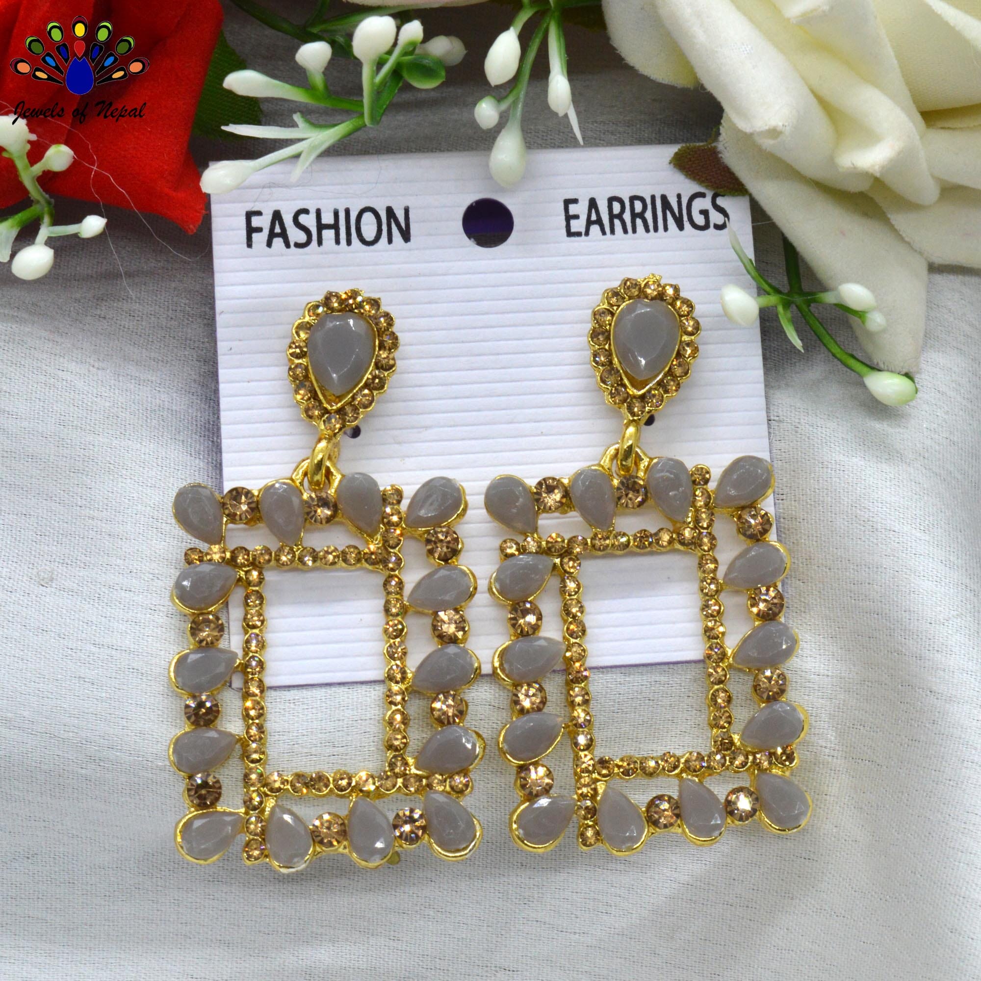 Jewels of Nepal Stone Studded Trendy Medium Party Earrings For Women - Image 6