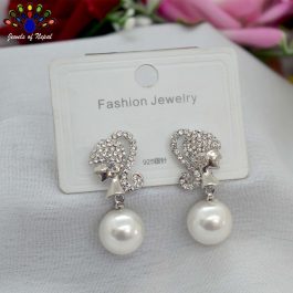 Jewels of Nepal Stones Studded S925 Faux Moti Drop Dangling Earrings For Women