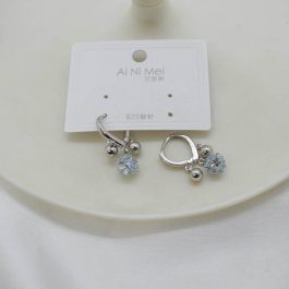 Jewels of Nepal S925 Silver Toned Round Stone Drop Juli Small Hoop Earrings for Women