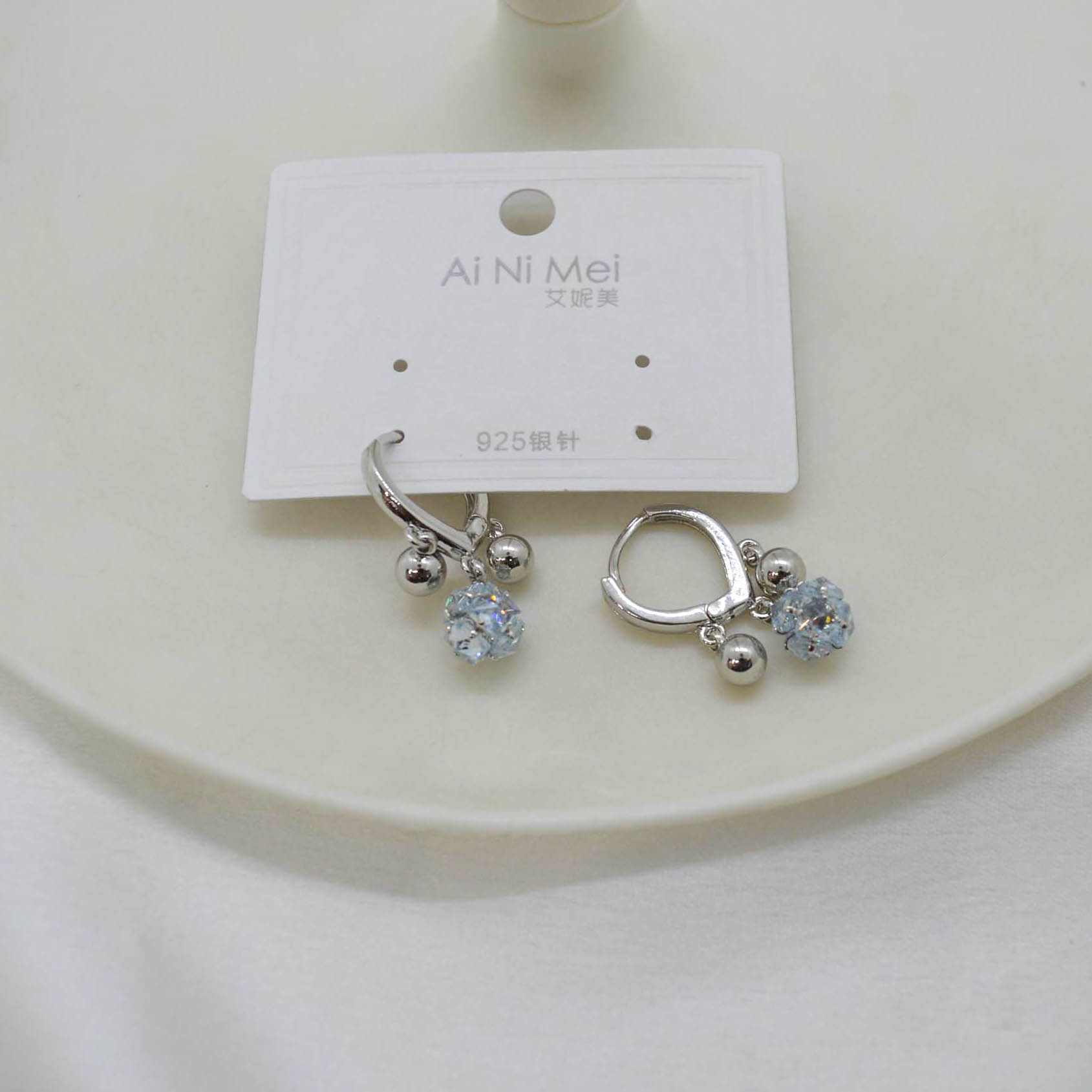 Jewels of Nepal S925 Silver Toned Round Stone Drop Juli Small Hoop Earrings for Women