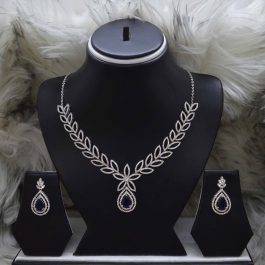 Jewels Of Nepal American Diamond Cut Patterned Leaves Designed Necklace and Earrings Set for Women