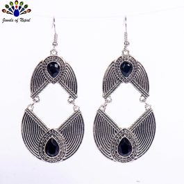 Silver/Black Tribal Patterned Dangling Earrings For Women