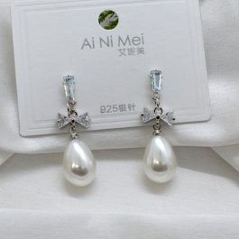 Jewels of Nepal Faux Pearl Dangling Bow Designed Korean Style Earrings For Women