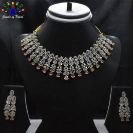 American Diamond / Cubic Zirconia AAA Studded Necklace and Earrings Set - Jewels of Nepal